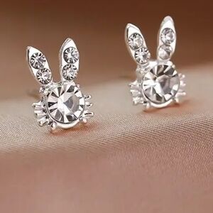 Elegant Silver Tone Crystal Bunny Earrings